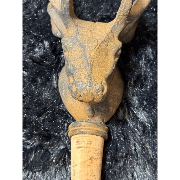 Rustic Cast Iron Deer Head Double Antler Candle Holder With Cork Base Wine Stop - Picture 4 of 8